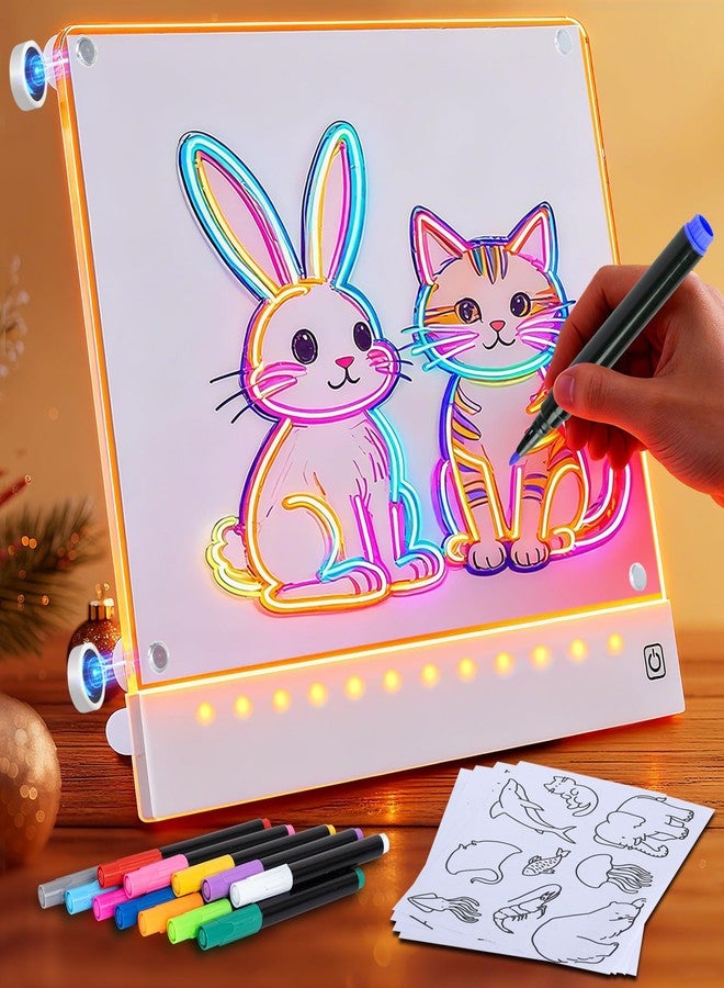 Yecuip Rechargeable LED Drawing Board for Kids with Tracing Pages, Lumi Board Magnetic Light Up Acrylic Dry Erase Board, LED Note Board with 4 Magnets, Valentines Day Gifts Toy for Kids/Girls - Image 1